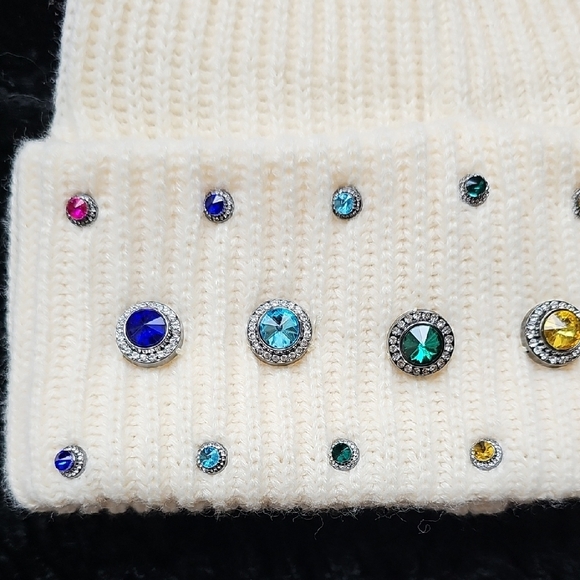 Kurt Geiger Cream Knit Beanie with Rhinestone Accents NWT - Picture 3 of 8
